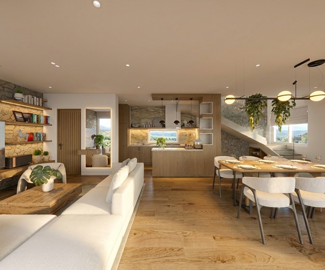 Samudra Villas – Living area and terrace render, ocean-view villa Lombok